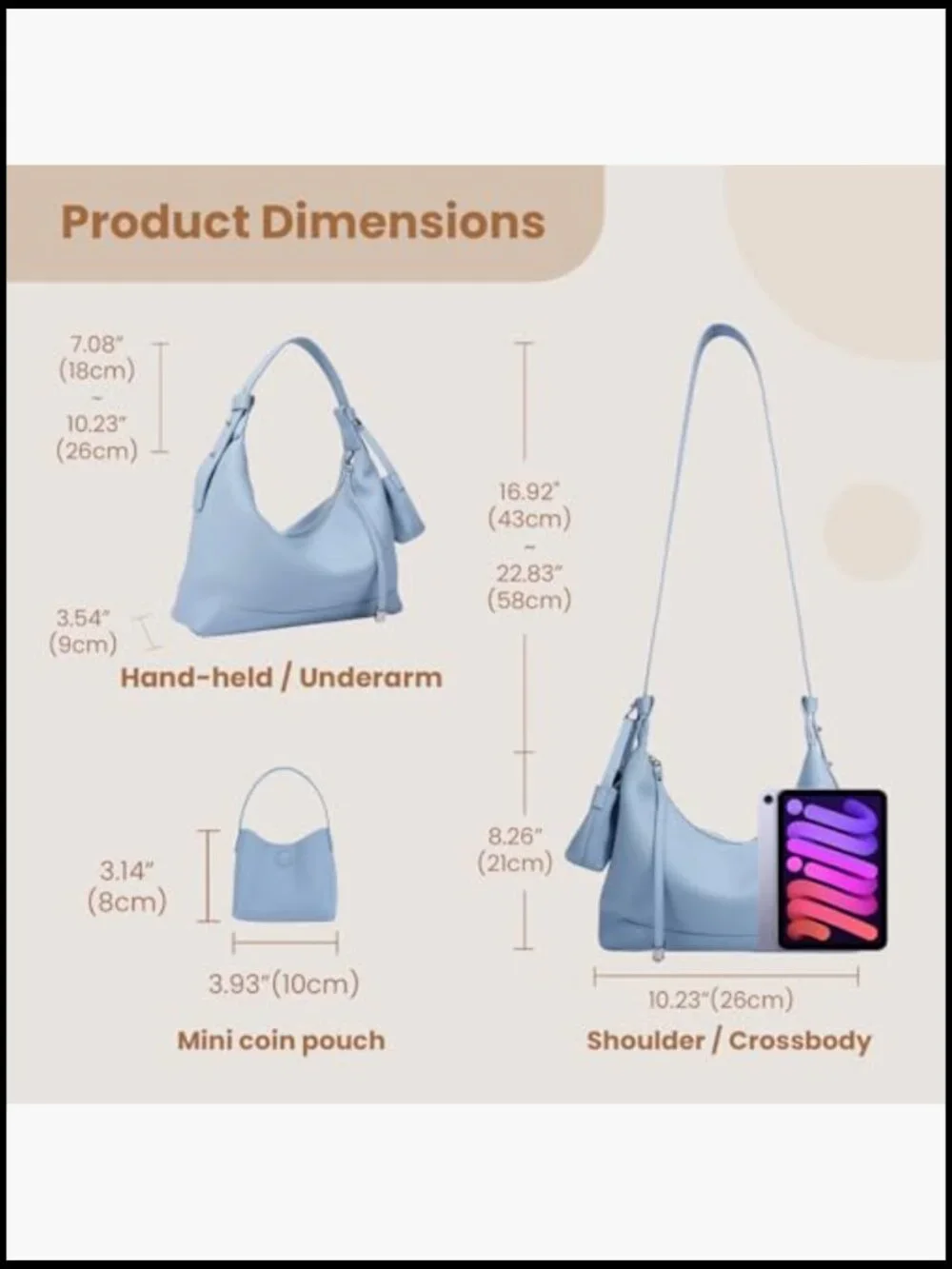 Genuine Leather Hobo Crossbody Bag Slouchy Crescent Shoulder Purse Adjustable